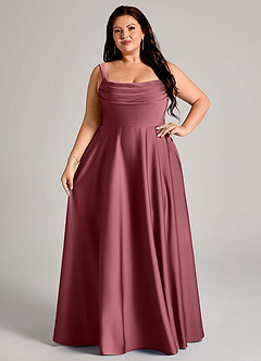 Azazie Shaude Bridesmaid Dresses Desert Rose A-Line Pleated Stretch Satin Dress image12