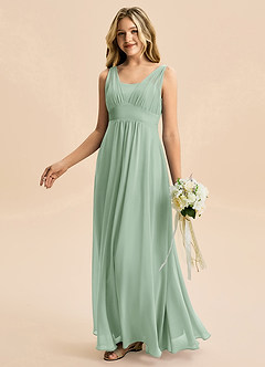 Azazie Odette Junior Vestido de Agave de Gasa de Corte en A con Escote de Corazón image1