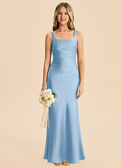 Azazie Agustina Junior Powder Blue Sheath Pleated Stretch Satin Dress image6
