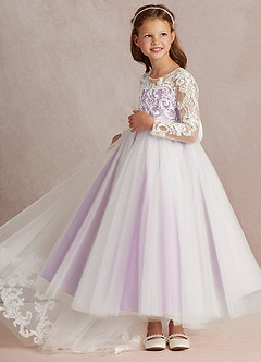 Azazie Elodie Robe Demoiselle D'honneur Fillette Robe Princesse en Dentelle Ivoire Glycine image5