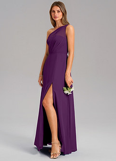 Azazie Phaedra Bridesmaid Dresses Grape A-Line One Shoulder Chiffon Dress image5