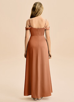 Azazie Lettie Junior Abito A-Line in Raso Elasticizzato a Spalla Scoperta Rame image3