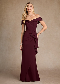 Azazie Laredo Mother of the Bride Dresses Cabernet Mermaid Off the Shoulder Stretch Crepe Dress image4