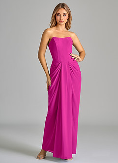 Azazie Anaïs Vestidos de damas de honor Vestido de Fucsia de Gasa de Corte Recto con Sin tirantes image3