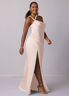 Barbie ♥ Azazie Final Sale Blushing Pink Mermaid One Shoulder Stretch Satin Dress image9