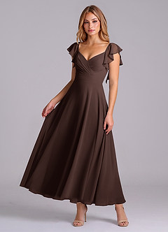 Azazie Leilani Brautjungfernkleider A-Linie Gestreift Chiffon Kleid Ganache image1