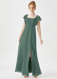 Azazie Bondi Junior A-Linie Seitliche Cut-Outs Gittergewebe Kleid Eukalyptus image3