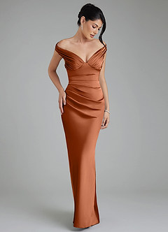 Azazie Stella Robes de demoiselle d'honneur Robe Fourreau Convertible en Satin extensible Corset Cuivre image6