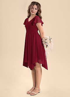 Azazie Janeaurelia Junior Abito A-Line in Chiffon Plissettato Borgogna image5