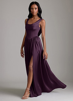 Azazie Novi Bridesmaid Dresses Plum A-Line with Pockets Stretch Satin Dress image6