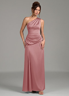 Azazie Zahira Robes de demoiselle d'honneur Robe Fourreau en Satin extensible Une épaule Rose Poussiéreuse image4