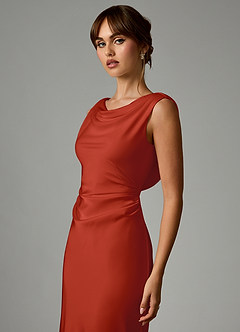 Azazie Kieryn Bridesmaid Dresses Rust Mermaid Pleated Stretch Satin Dress image6