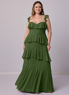 Barbie ♥ Azazie Vestidos de damas de honor Vestido de Oliva de Gasa de Corte en A con Escote de Corazón image8