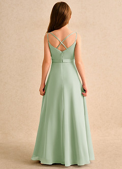 Azazie Umina Girls Formal Robe Demoiselle D'honneur Fillette Robe Trapèze en Mat Satiné Plissée Vert Sauge image2