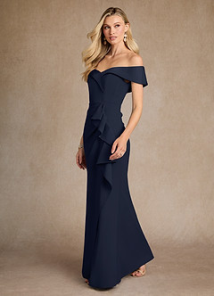 Azazie Laredo Mother of the Bride Dresses Dark Navy Mermaid Off the Shoulder Stretch Crepe Dress image2