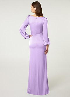 Azazie Mel Bridesmaid Dresses Lilac Sheath Long Sleeve Stretch Satin Dress image2