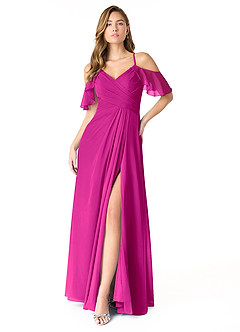 Azazie Dakota Bridesmaid Dresses Fuchsia A-Line V-Neck Pleated Chiffon Dress image5