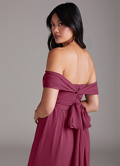 Azazie Lamara Bridesmaid Dresses Mulberry Off the Shoulder Chiffon Convertible Jumpsuit image6