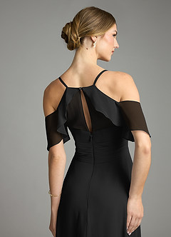 Azazie Dakota Bridesmaid Dresses Black A-Line V-Neck Pleated Chiffon Dress image10
