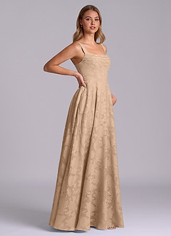 Azazie Shaude 신부 들러리 드레스 A라인 주름진 플로럴 번아웃 바닥 길이 드레스 image7