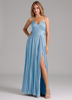 Azazie Vini Schlussverkauf A-Linie Plissee Stretch-Satin Kleid Dusty Blue image3