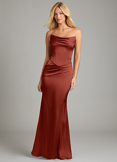 Azazie Sorrel Bridesmaid Dresses Terracotta Mermaid Strapless Stretch Satin Convertible Dress image5