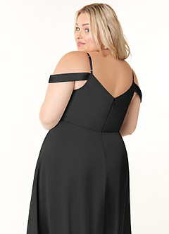 Azazie Ocean Vestidos de damas de honor Vestido de Negro de Satén Elástico de Corte en A con Cuello en V Plisado image11