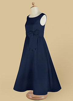 Azazie Lindy Flower Girl Dresses Dark Navy A-Line Pleated Matte Satin Dress image15