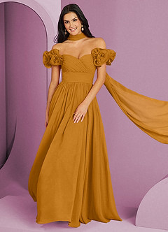 Barbie ♥ Azazie Bridesmaid Dresses Butterscotch A-Line Off the Shoulder Chiffon Convertible Dress image1