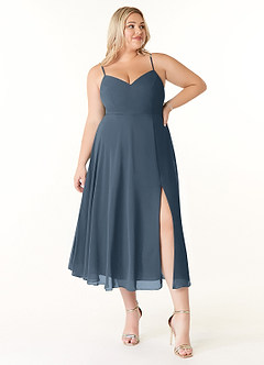 Azazie Clarissa Brautjungfernkleider A-Linie V-Hals Chiffon Kleid Neptunblau image7