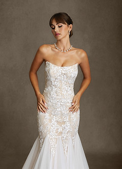 Azazie Harmony Wedding Dresses Diamond White Champagne Mermaid Strapless Tulle Dress image5