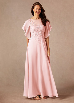 Azazie Faviola Mother of the Bride Dresses Blushing Pink A-Line Boatneck sequins Chiffon Dress image3
