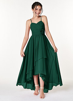 Azazie Catalina Junior Emerald A-Line Ruched Chiffon Dress image1
