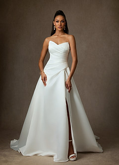 Azazie Adimaris 웨딩드레스 A라인 새틴 채플 트레인 드레스 image2