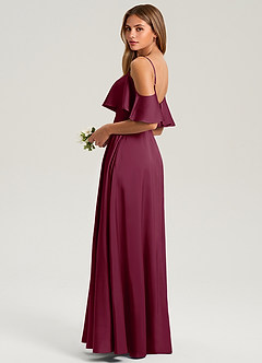 Azazie Jean Bridesmaid Dresses Mulberry A-Line Off the Shoulder Stretch Satin Dress image4