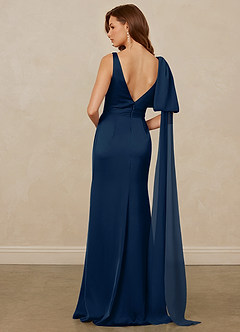 Christian Siriano Bridal for Azazie 1011 Bridesmaid Dresses Dark Navy Mermaid Bow Stretch Satin Dress image2