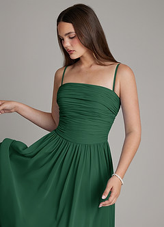 Azazie Andreina Bridesmaid Dresses Dark Green A-Line Pleated Chiffon Dress image2