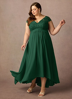 Azazie Irmeli Mère de la mariée Robes Robe Trapèze en Mousseline de soie Dentelle Vert Foncé image9