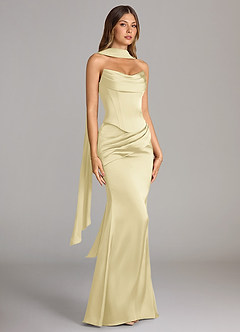 Azazie Sorrel Bridesmaid Dresses Lemon Sorbet Mermaid Strapless Stretch Satin Convertible Dress image3