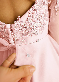 Azazie Precious Flower Girl Dresses Blushing Pink A-Line Lace Tulle Dress image6