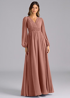 Azazie Palerma Robes de demoiselle d'honneur Robe Trapèze en Mousseline de soie Manche longue Rose De Cèdre image1