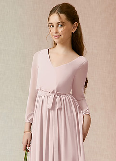 Azazie Angelica Junior Blushing Pink A-Line Pleated Chiffon Dress image6