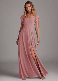 Azazie Bondi Vestidos de damas de honor Vestido de Rosa Polvorienta de Chifón elástico de Corte en A con Corte Lateral image3