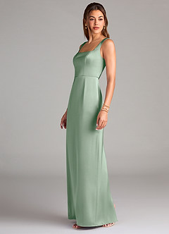 Azazie Flori Bridesmaid Dresses Agave Sheath Side Slit Stretch Satin Dress image4