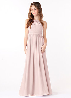Azazie Jaylah Junior Blushing Pink A-Line Ruched Chiffon Dress image2