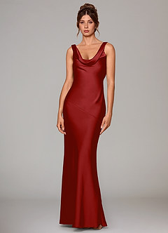 Azazie Rylina Bridesmaid Dresses Pomegranate Mermaid Stretch Satin Dress image1