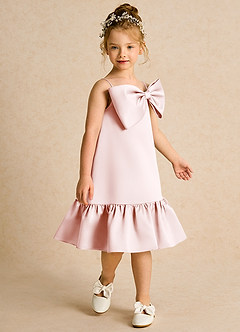 Azazie Kiwi Blumenmädchenkleider A-Linie Spaghetti Riemen Matte Satin Kleid Zartrosa image3