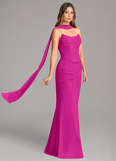 Azazie Sorrel Vestidos de damas de honor Vestido de Fucsia de Gasa de Corte Sirena con Corsé image4