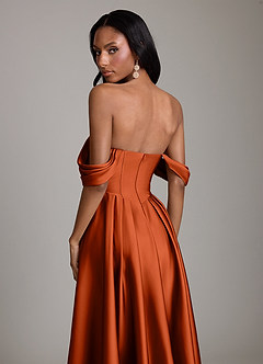 Azazie Loisa Abiti da Damigella Abito A-Line in Raso Elasticizzato a Spalla Scoperta Paprika image4