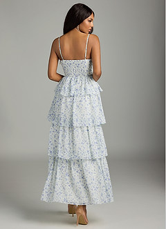 Azazie Kaiden Bridesmaid Dresses Blue And White Ditsy Floral A-Line Sweetheart Neckline Chiffon Dress image3